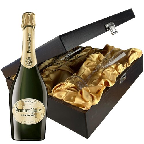Perrier Jouet Grand Brut Champagne 75cl And Flutes In Luxury Presentation Box
